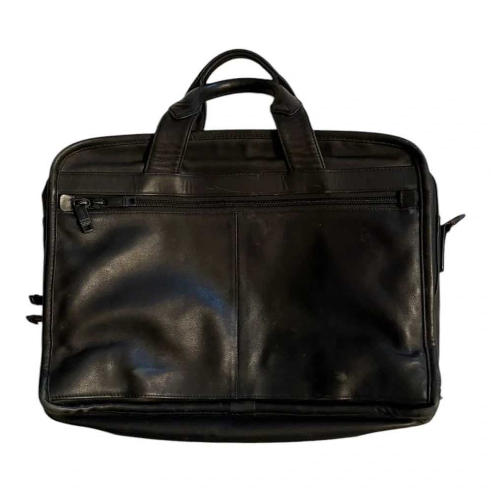 Tumi 96141DH Soft Black Leather Laptop Bag with Strap
